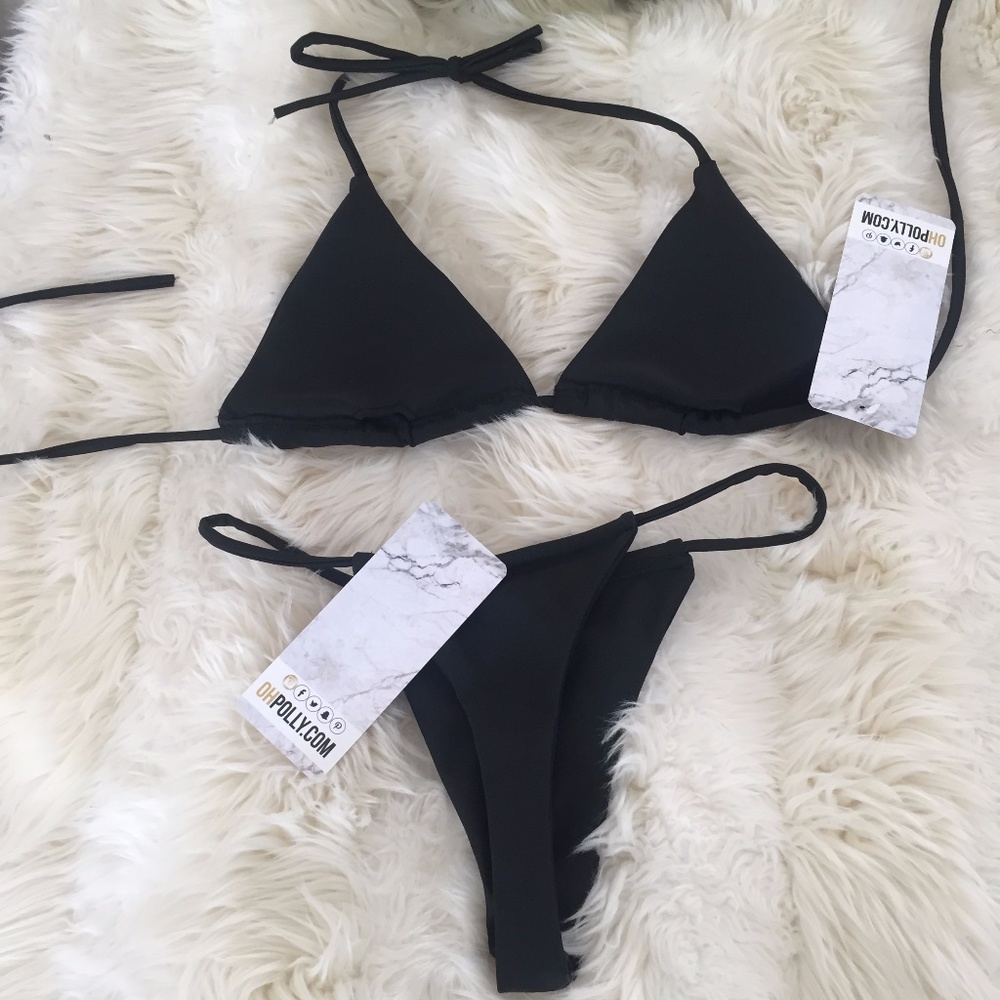 OH POLLY STRING LEADER MICRO TRIANGLE BIKINI BLACK - Picture 4 of 5